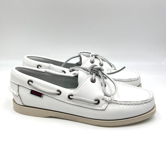 Sebago Docksides Portland Womens Size 10 White Leather Boat Shoes Loafers - Picture 1 of 12